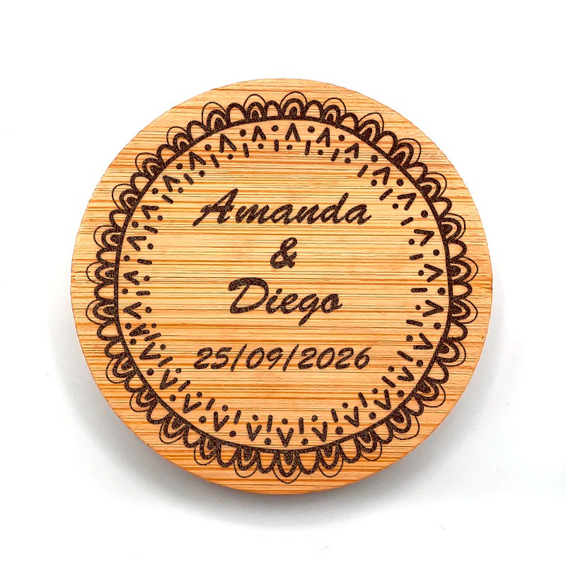 Espejo de madera personalizado para bodas bucle